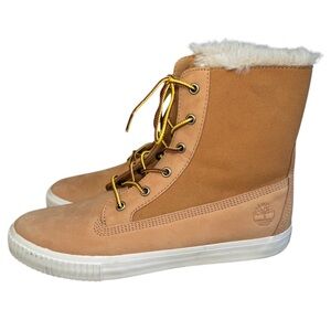 Timberland Teddy Fleece Fold Down Wheat Nubuck Boots Women's Size 10